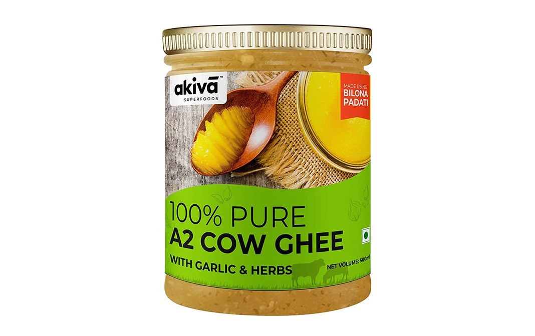 Akiva 100% Pure A2 Cow Ghee With Garlic & Herbs    Plastic Jar  500 millilitre
